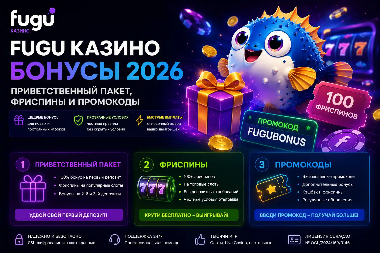 Fugu казино бонусы 2026 &mdash; приветственный пакет, фриспины и промокоды